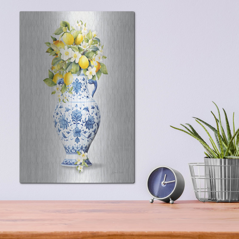 'Lemons And Chinoiserie C' by Jean Plout Metal Wall Art, 16" H x 12" W