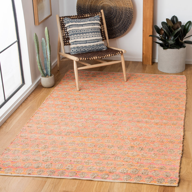Tapis en jute / coton tissé à la main Arria Cape Cod orange / naturel, Rectangulaire 8 pi x 10 pi