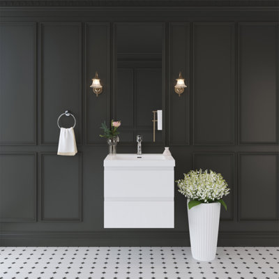 Meuble-lavabo flottant 24 po avec lavabo, armoire de rangement murale moderne, lavabo en résine et tiroirs à fermeture en douceur 24 po