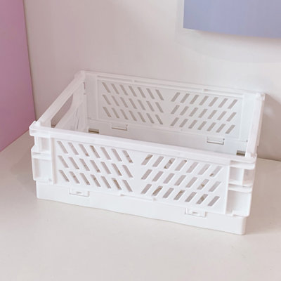 Storage basket Mini Foldable Plastic Storage Basket For Organizing Crates With Handles For Desks And Bedrooms