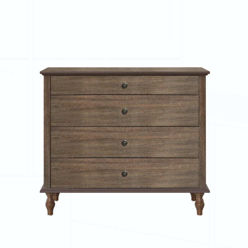 4-Drawer Chest with Solid Wood Foot, Dark Brown
