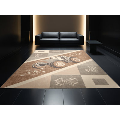 Tapis gris moelleux moelleux à motif de blocs de ferme