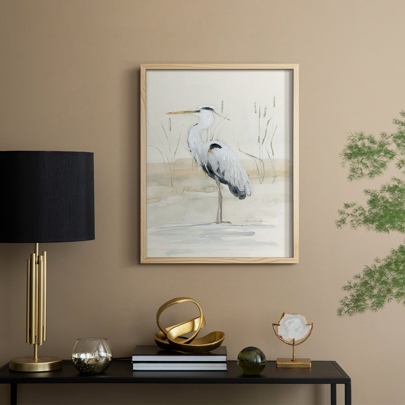 Heron II Framed Print - Solid Wood, 11" H x 9" W