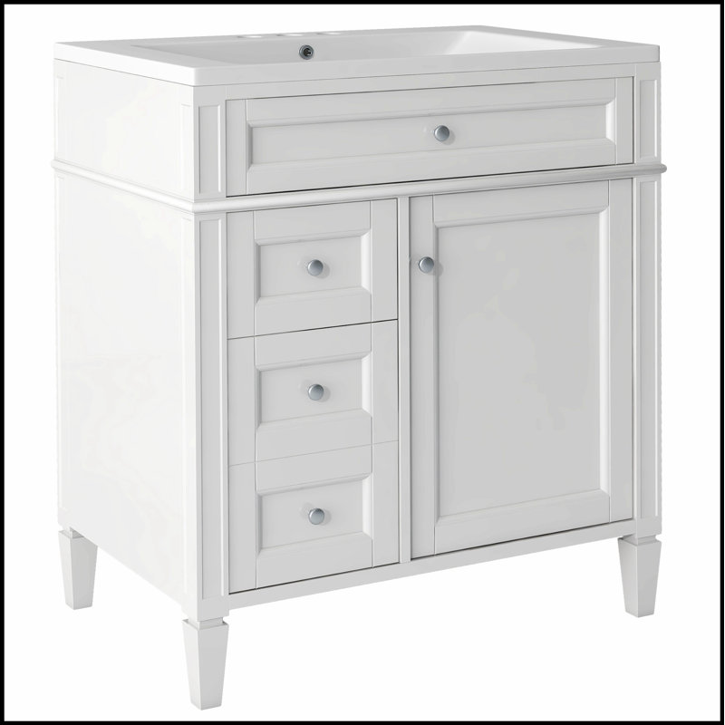 Meuble-lavabo moderne de 30 pouces avec lavabo supérieur et 2 tiroirs, parfait pour un rangement élégant et efficace, Blanc