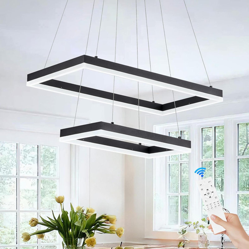 Luminaire suspendu rectangulaire à DEL à intensité variable avec lustre encastré à DEL avec anneaux Moderne