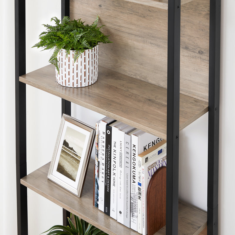 Worthville Etagere Bookcase, Greige/Black, (5 Shelves) 65" H x 24.4" W x 9.4" D