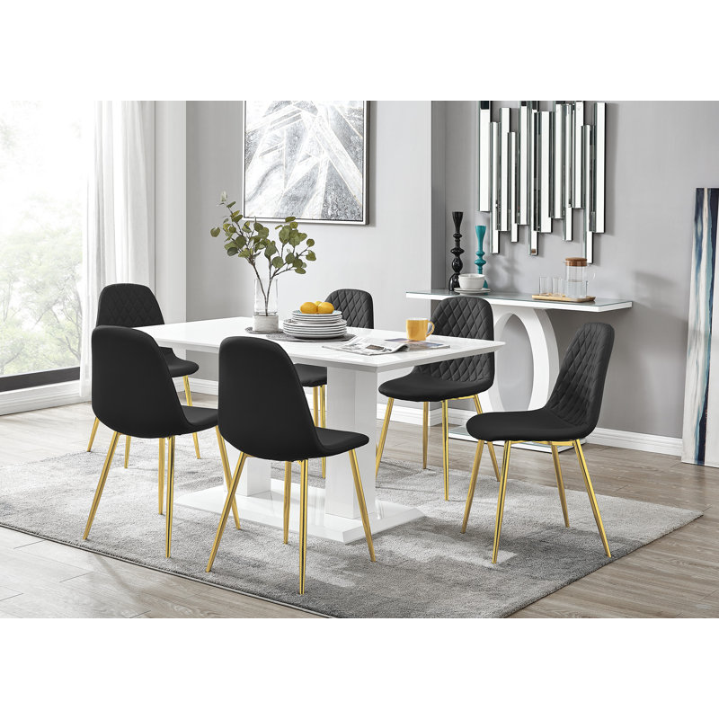 Edzard Dining Set with 6 Chairs, Black