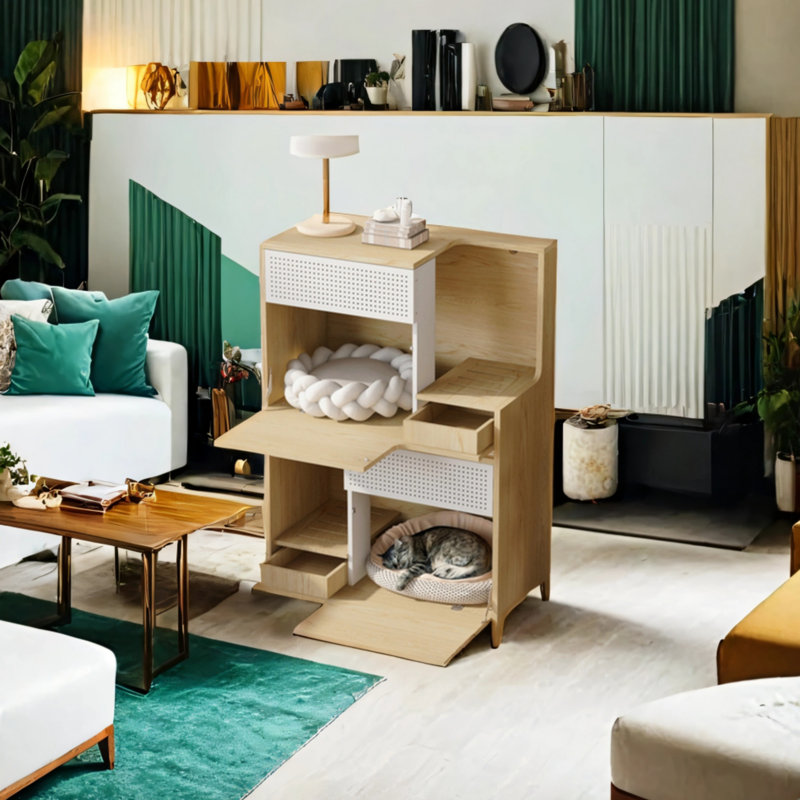 Boîte à litière multi-usage pour meubles avec 2 portes rabattables 