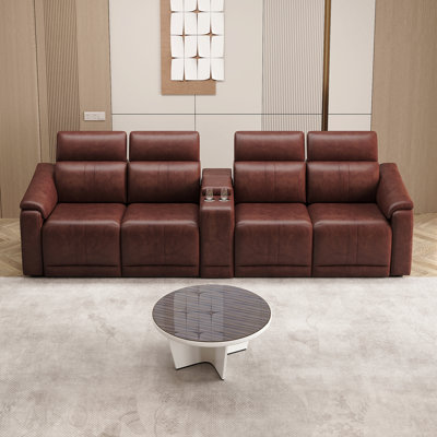 Canapé modulaire en cuir 5 pièces avec 2 porte-gobelets, canapé modulaire confortable pour le salon, brun foncé