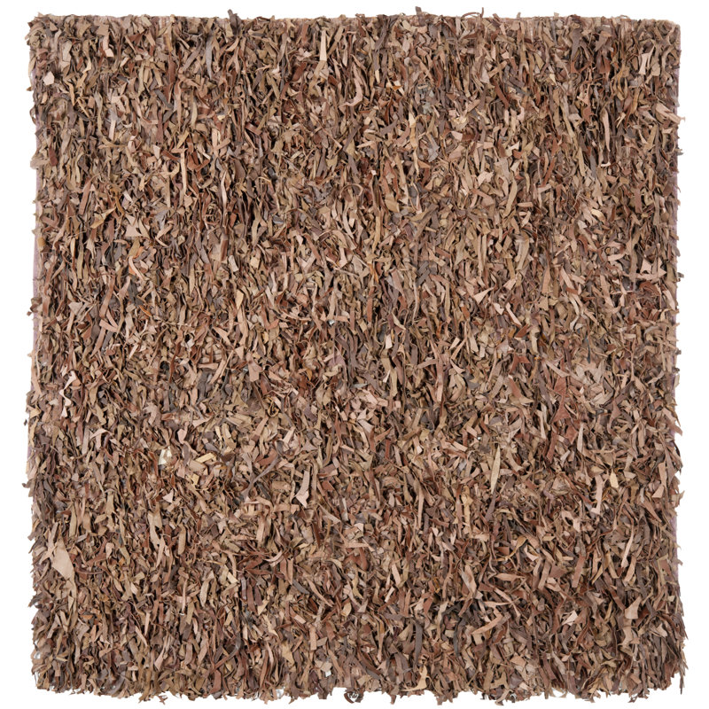 Leather Shag Handwoven Leather Solid Color Rug, Square 8'
