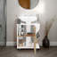 Armoire de rangement sous évier pour évier sur piédestal, organisateur de salle de bain compact avec compartiment latéral, chêne blanc et naturel