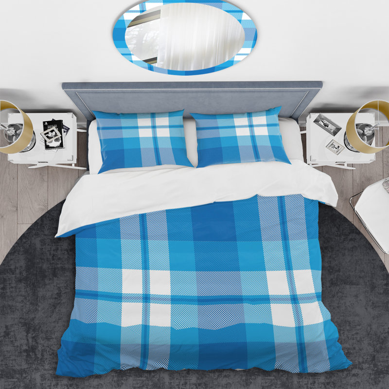Tartan à carreaux bleus - ensemble de housse de couette abstrait - microfibre de polyester