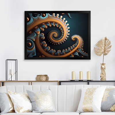Barbro Gold And Turquoise Fractal Spiral I - Print on Canvas
