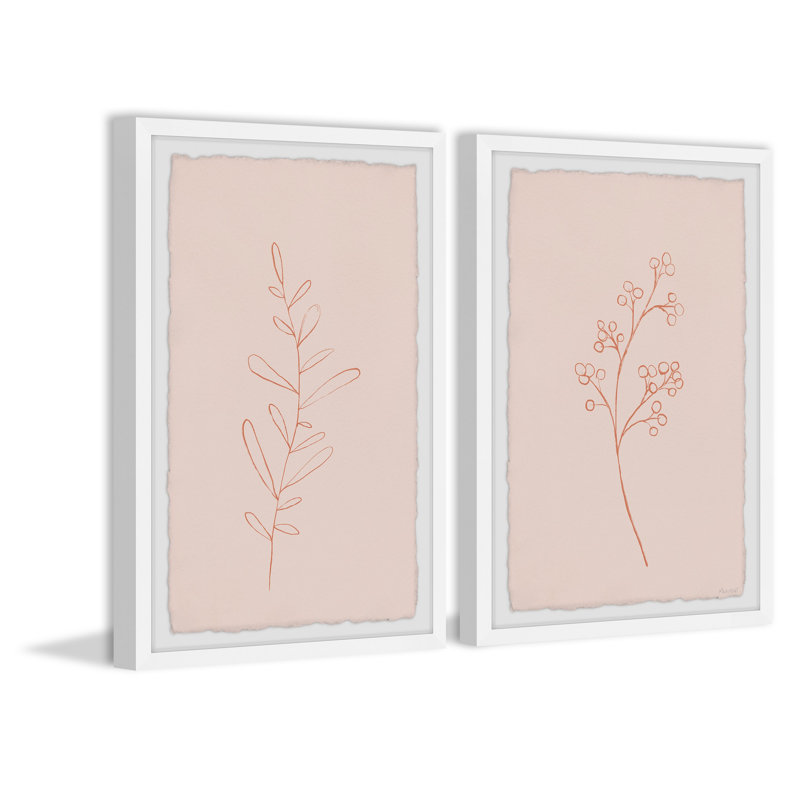Caulders Round Leaves - ensemble de 2 peintures encadrées, H 18 po x l 12 po