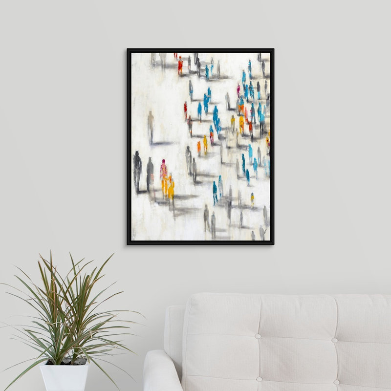 «Past and Présent City», peinture sur toile, H 25,7 po x l 19,7 po x p 1,75 po, Cadre flottant noir