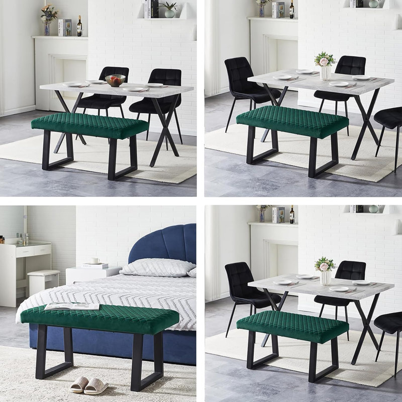 Velvet Upholstered Bench, Green