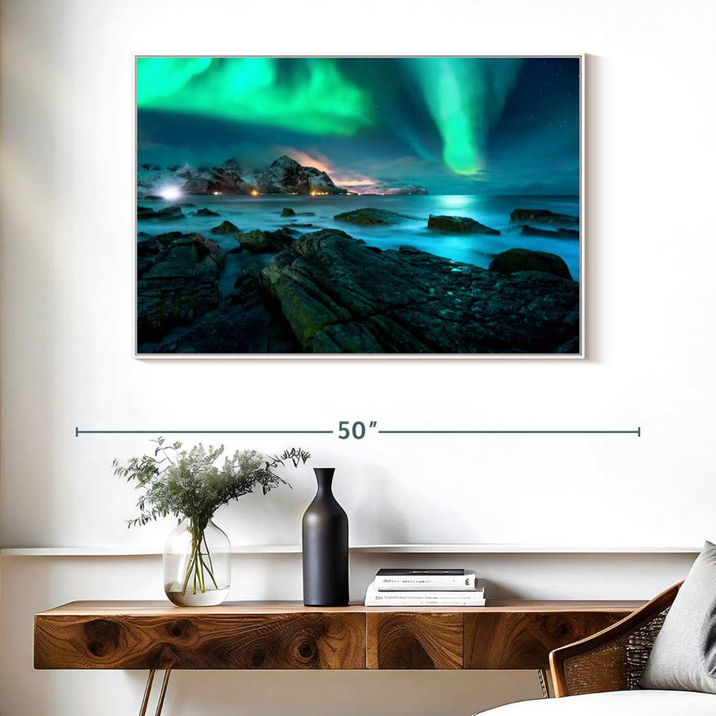 Superbe aurore boréale des Lofoten, Cadre flottant blanc, 40 po x 27 po