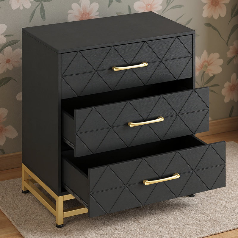 3 Drawer Wooden Dresser, Wood Nightstand, Black
