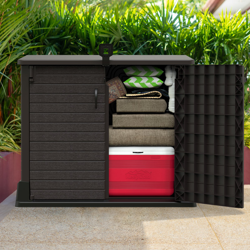 4 ft. 3 in. W x 2 ft. 5 in. D Plastic Horizontal Garbage Shed, Brown