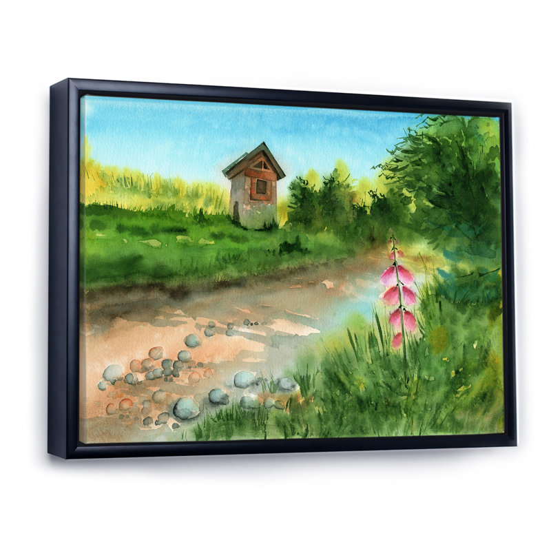 Paysage avec une route pittoresque - reproduction sur toile, Cadre flottant noir, H 30 po x l 40 po x P 1,5 po