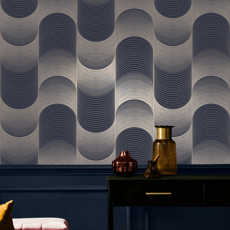 Geometric Metallic Wallpaper Double Roll, Navy/Gold