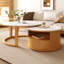 Table basse gigogne ronde avec plateau en placage de marbre blanc, rangement à 2 niveaux et 1 tiroir, naturel, 28,5 po