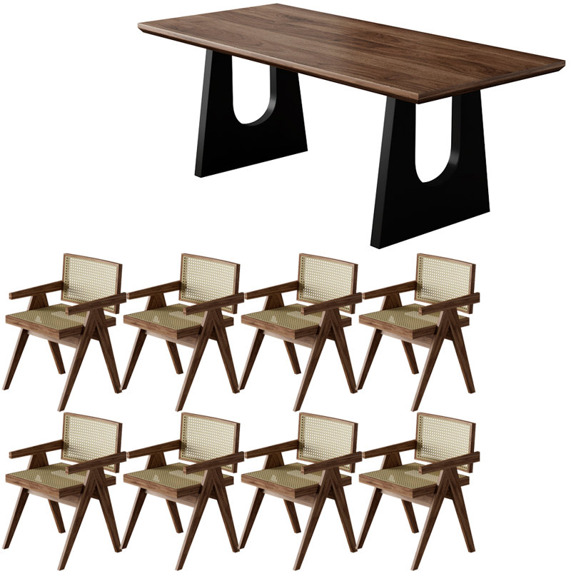 Ensemble de table à manger en bois massif de style français, H 29,5 po x L 86,6 po x l 35,4 po