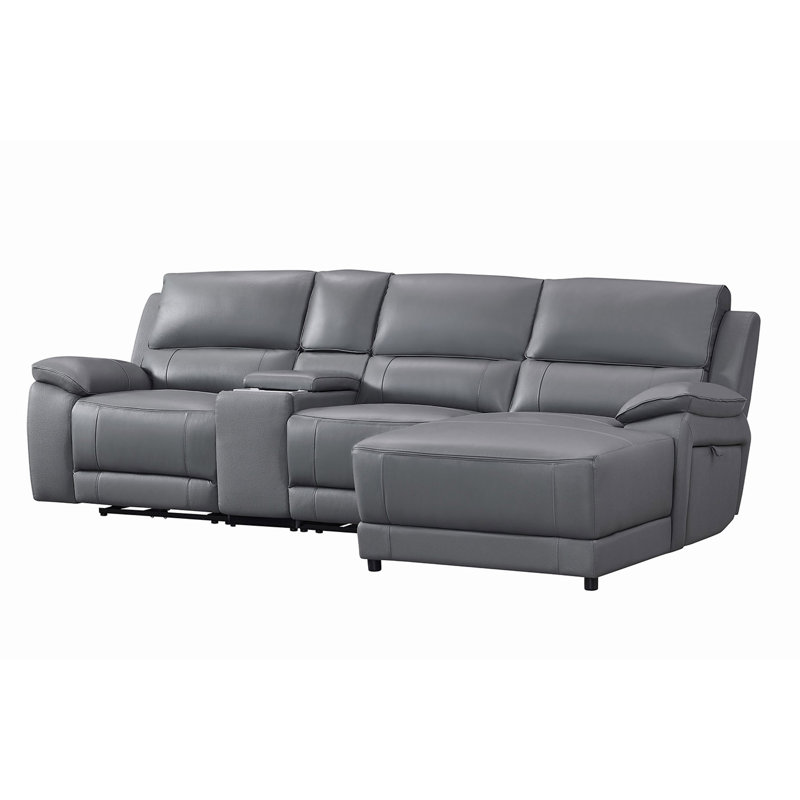 Carrabelle Leather Power Recliner Console,USB Port, Right Hand Facing, Grey Genuine Leather