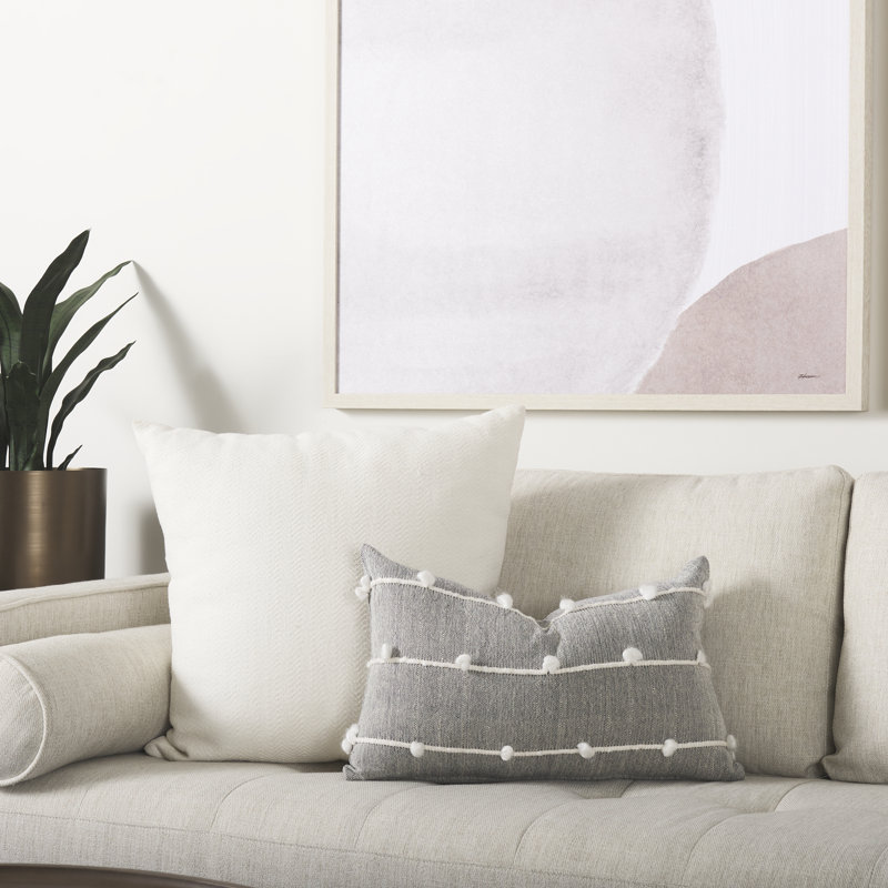 Gray and White Embroidered Cotton Pillow Cover