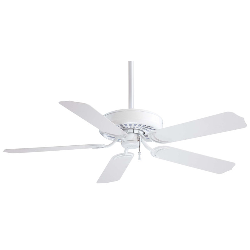 52" Sundance 5 - Blade Outdoor Standard Ceiling Fan with Pull Chain, White with White Blades