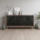 Buffet Mid-Century avec pieds en bois massif, armoire de rangement 60 po avec 4 portes à losanges et 2 tablettes décoratives pour le salon