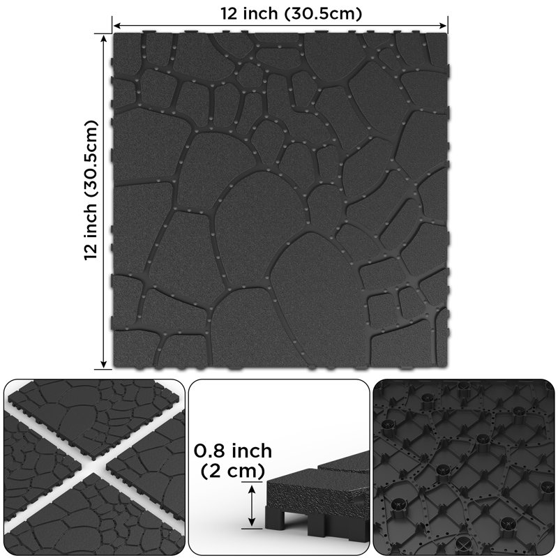 44 Pcs 30.5 cm x 30.5 cm Interlocking Deck Tiles, Low Maintenance Plastic Tiles, Black