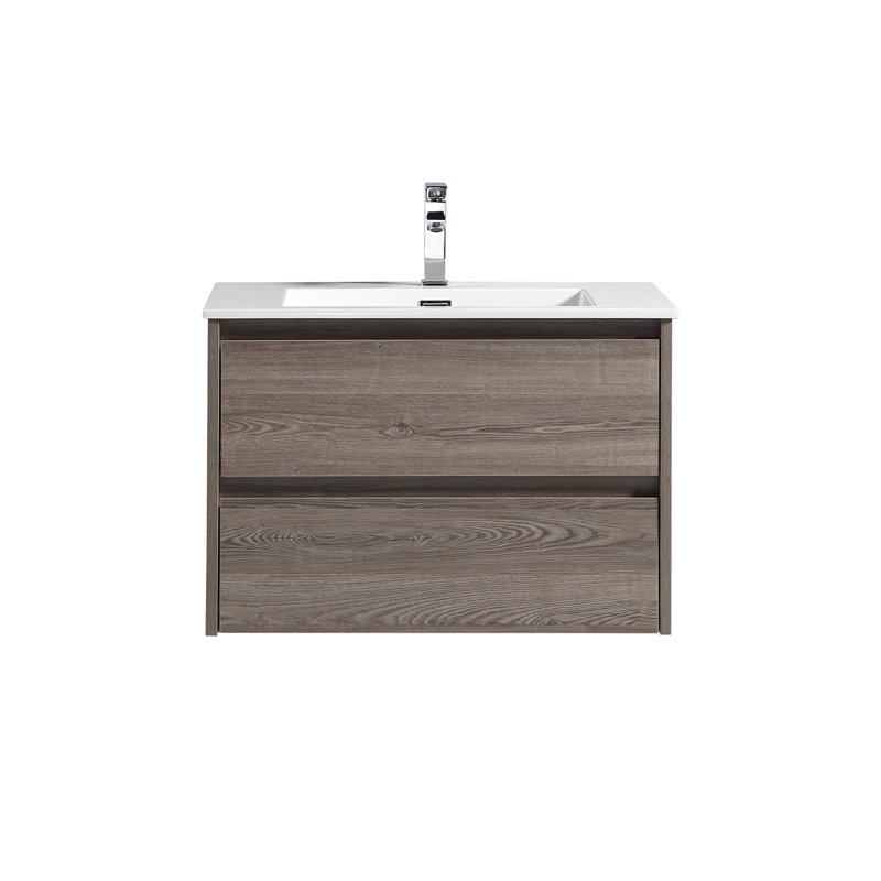 Meuble-lavabo mural simple 30 po Delly, Gris / Brun