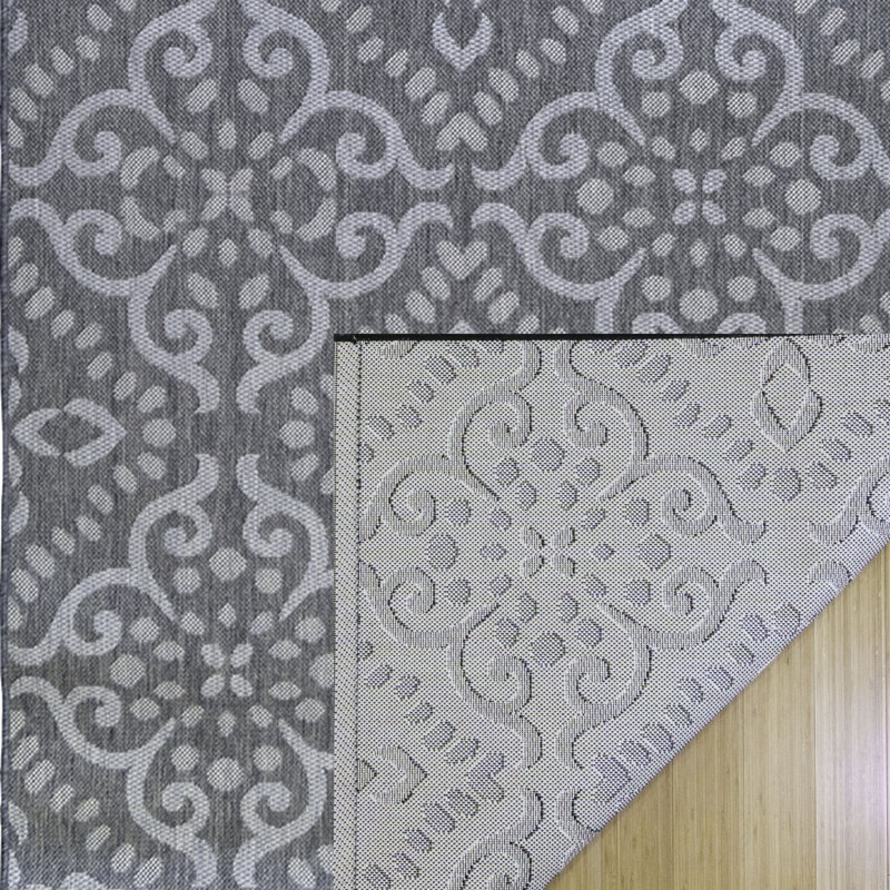 Solterra Cotto Gray Cream Ivory Traditional Scrolled Tile Flatweave Polypropylene Indoor/ Outdoor Area Rug