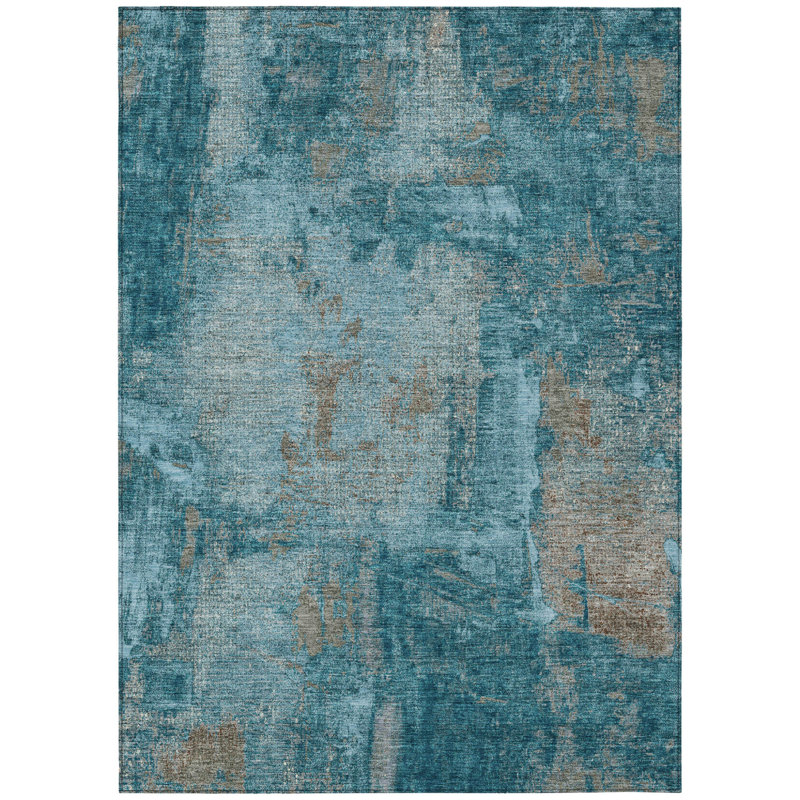 Tapis d'extérieur lavable abstrait bleu sarcelle 10 pi x 14 pi bleu