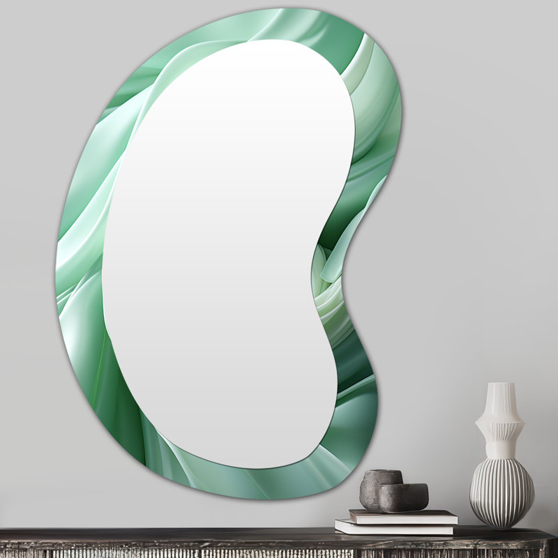 Green Soft Fractal Spirals II - Abstract Spirals 3D Shapes Irregular Modern Large Wall Mirror, 31" x 22"