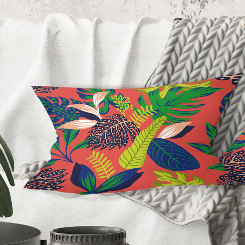 Coussin décoratif rétro à motif de feuilles tropicales rétro I Mid-Century