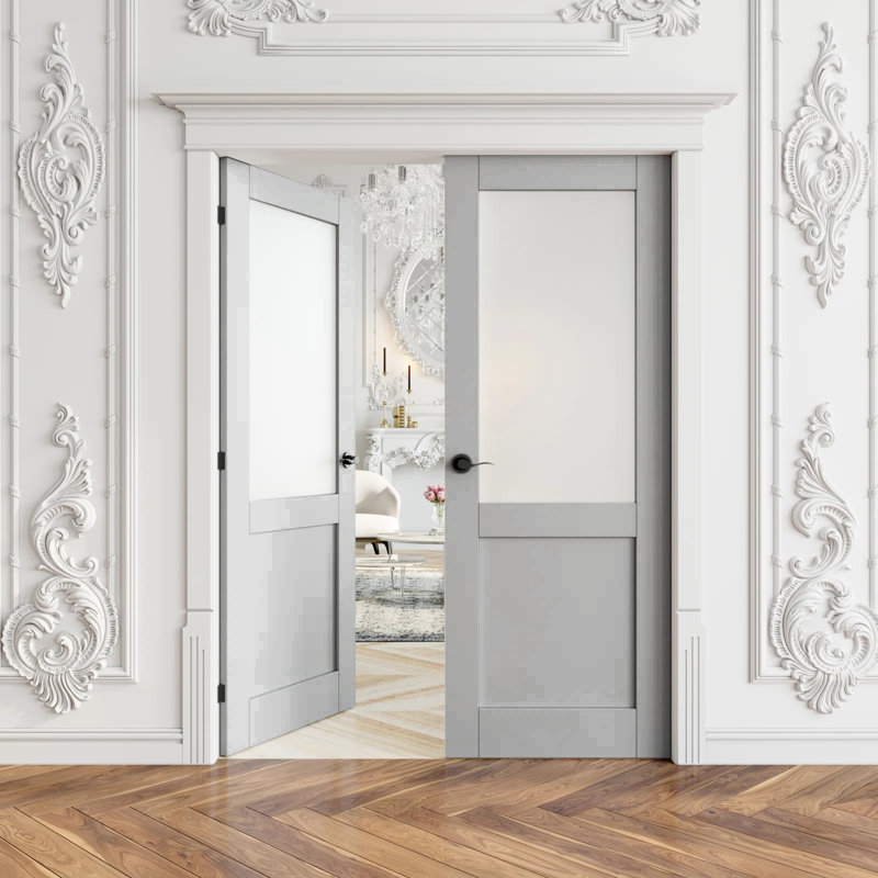 Portes intérieures intérieures doubles en verre givré avec portes et ensemble de quincaillerie / poignées, 56 po x 96 po