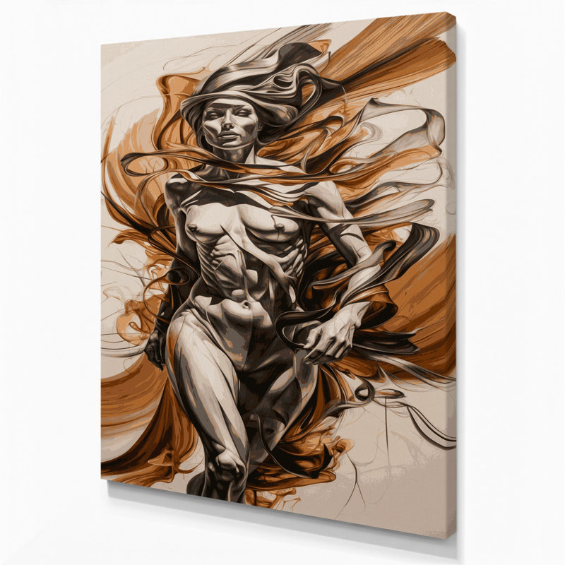 Abstrait art figuratif sur toile beige 88, H 14 po x l 11 po