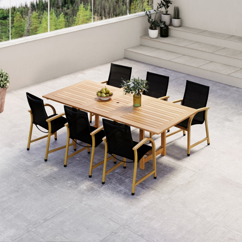Amazonia FSC Wood Outdoor Patio Dining Set - Black Chairs, 6