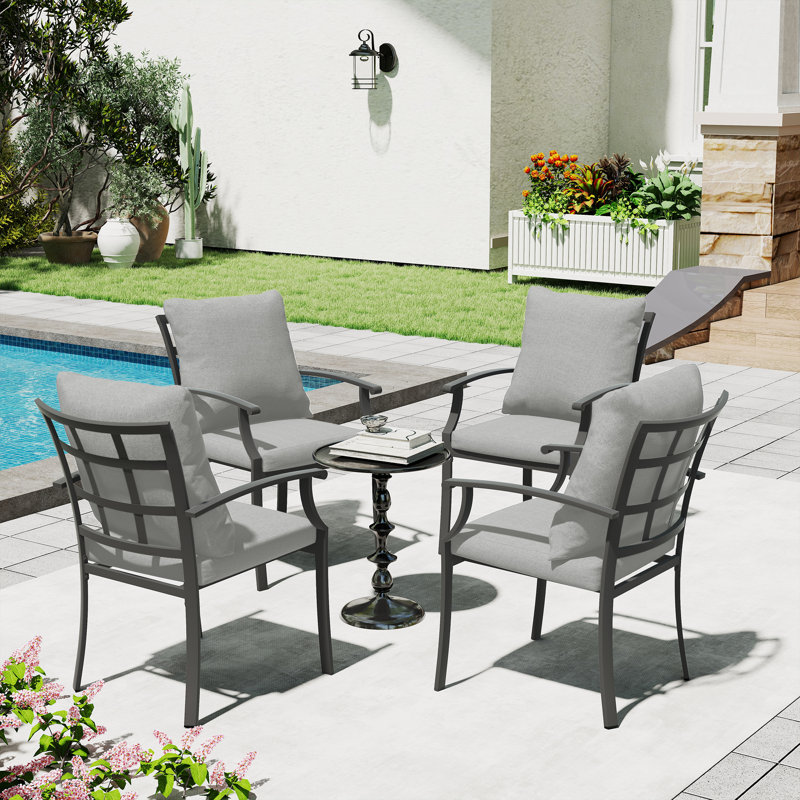 Chaises de patio en métal 4 pièces avec coussins gris Maynard, Gris