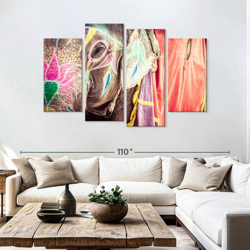 Brampt Holi Painted Elephant, 54" H x 84" W