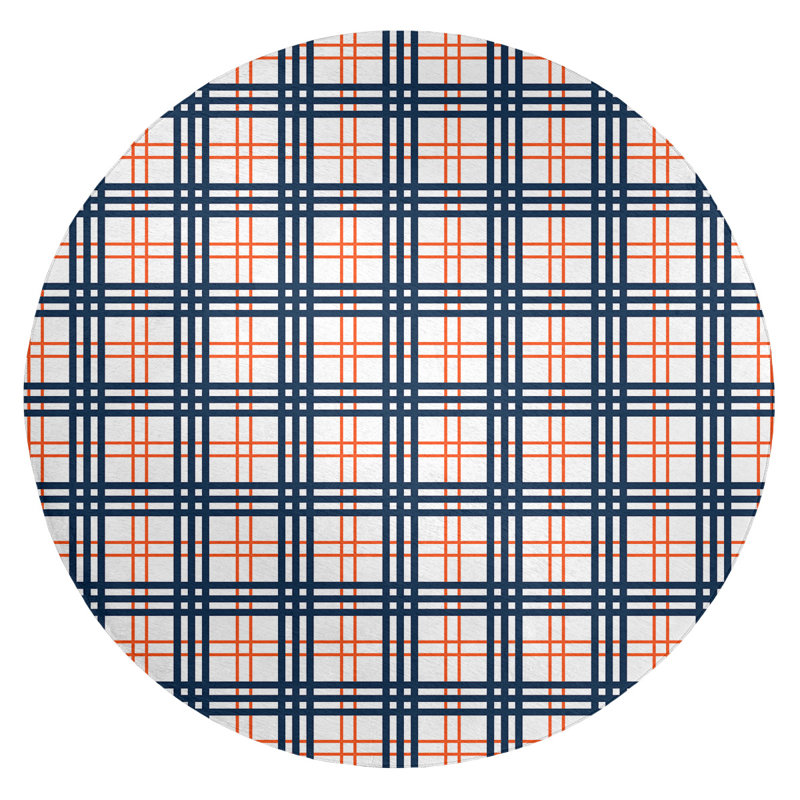 Tapis bleu / blanc à carreaux, Rond 5 pi