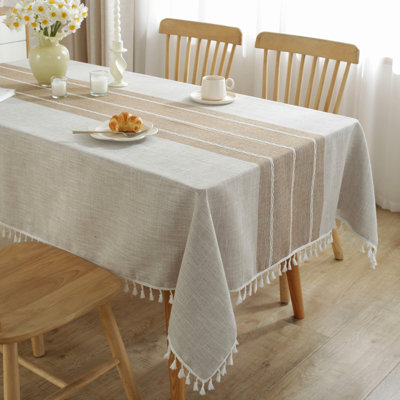 Tablecloths for Rectangle Tables, Cotton Linen Table Cloth Waterproof Tablecloth Wrinkle Free Farmhouse Dining Tables Cover, Soft Fabric Table Cloths with Tassels, Brown, 55" X 86", 6-8 Seats
