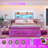 Revan Farmhouse Bed Frame with Bookcase Headboard, 2 Detachable Racks, 4 Drawers & RGB LED-100758303-100758304