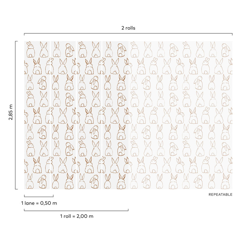 Day Dreamers Collection Bunnies 78.7-Inches Wide x 9.3-Feet High 4-Panel Wall Mural, Beige