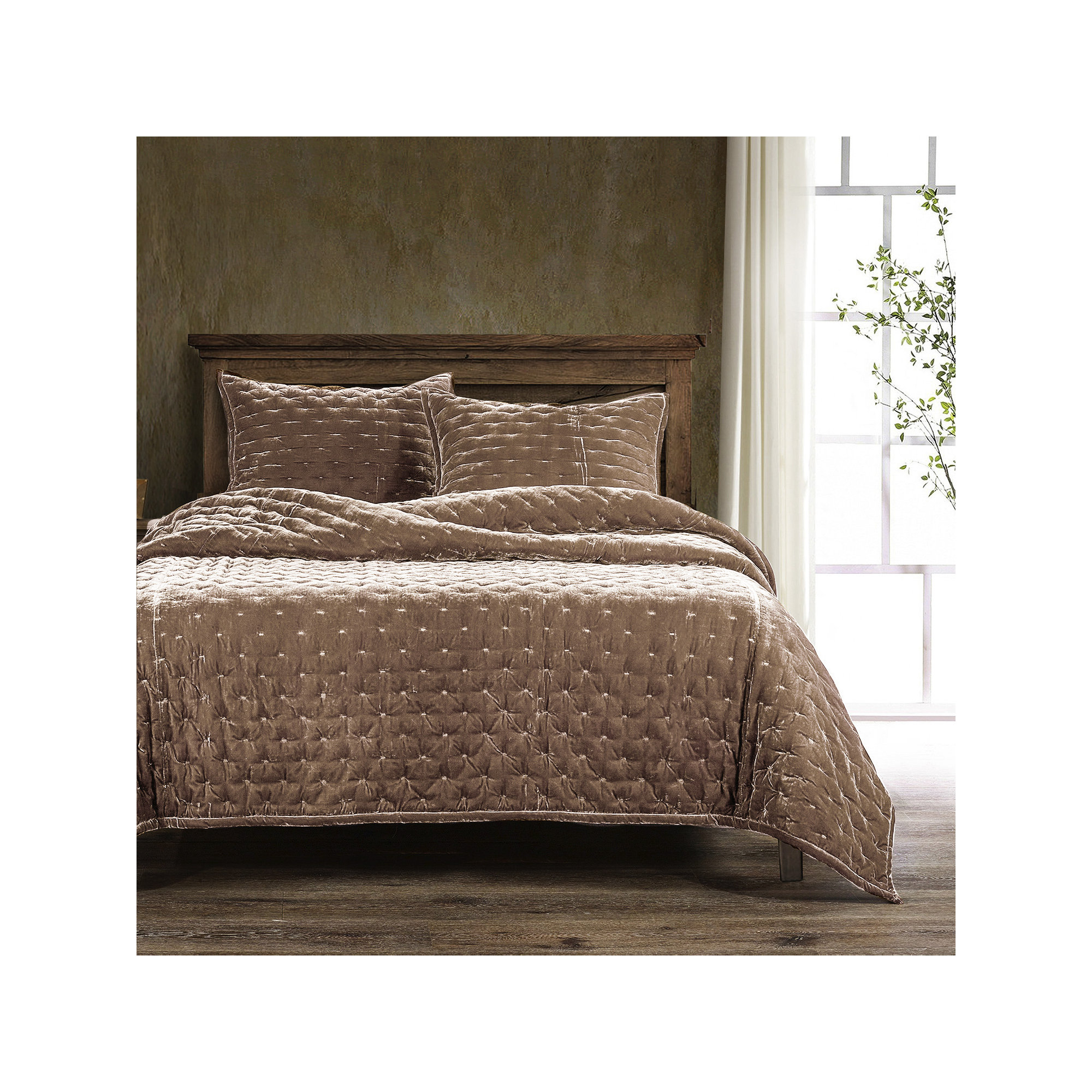 Stella Faux Silk Velvet Classic Chic Modern Rustic Romantic Western 1 Piece Quilt, Dusty Rose, King Quilt