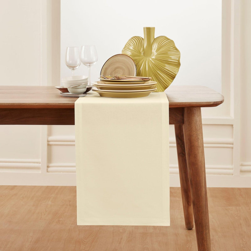 Dru - Cotton Linen Table Runner, Ivory, 132" x 14"
