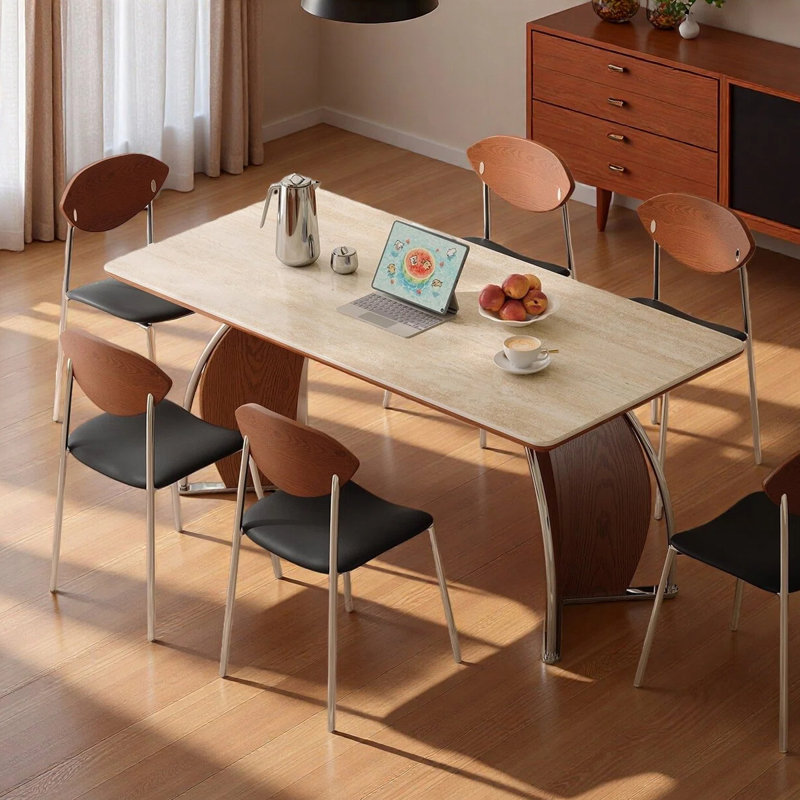 Stalbridge Retro rectangular dining table, 7 Pieces: Table, 6 Chairs, 29.53"H x 70.87"L x 31.5"W