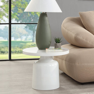 Engineering Marble End Table With Pedestal Base In White